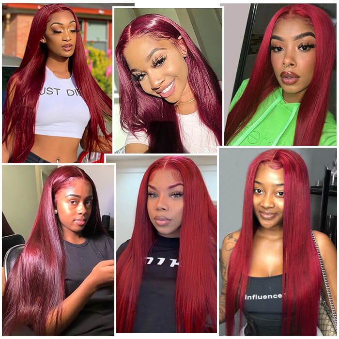 99J Burgundy Color Wig Bone Straight Human Hair 13x4 13x6 HD Lace Front Wigs For Women