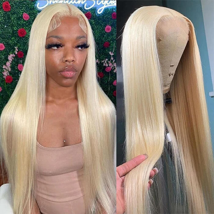 Honey Blonde 613 Color Silk Straight Lace Front Human Hair Wigs Preplucked HD Lace