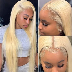 Honey Blonde 613 Color Silk Straight Lace Front Human Hair Wigs Preplucked HD Lace