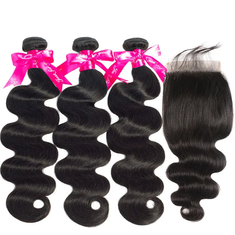 Body Wave Hair Bundles With Closure Virgin Huaman Hair Bundles And 4x4 Closure