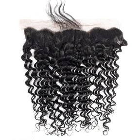 Deep Wave 3 Bundles Virgin Human Hair Weft With 13x4 Frontal Closure