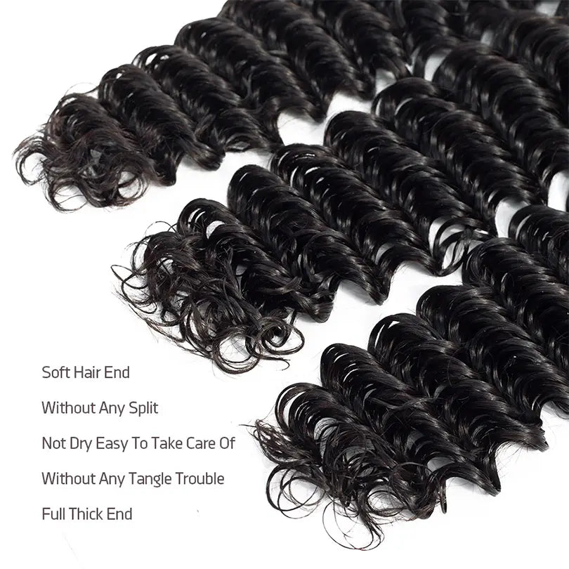 Deep Wave 3 Bundles Hair Weft With 4x4 Lace Closure Virgin Human Hair