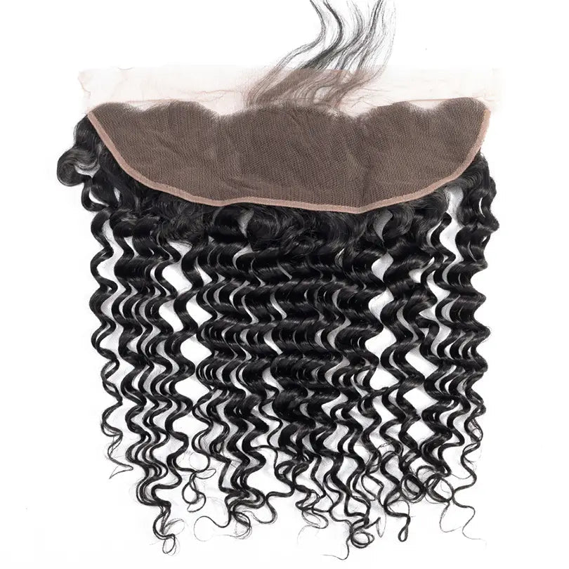 Deep Wave 3 Bundles Virgin Human Hair Weft With 13x4 Frontal Closure