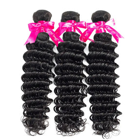 Deep Wave 3 Bundles Virgin Human Hair Weft With 13x4 Frontal Closure