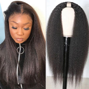 U Part Wig Kinky Straight Human Hair Wigs 150% Density Glueless Wig For Women
