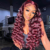 #99J Long Burgundy Color 13x4 Lace Front 4x4 Lace Closure Loose Deep Wave Human Hair Wig