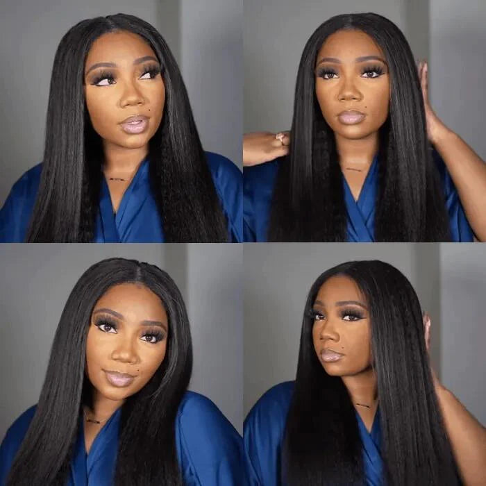 U Part Wig Kinky Straight Human Hair Wigs 150% Density Glueless Wig For Women