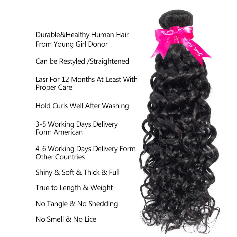 Water Wave 3 Bundles Virgin Human Hair Weft With 13x4 Frontal Closure