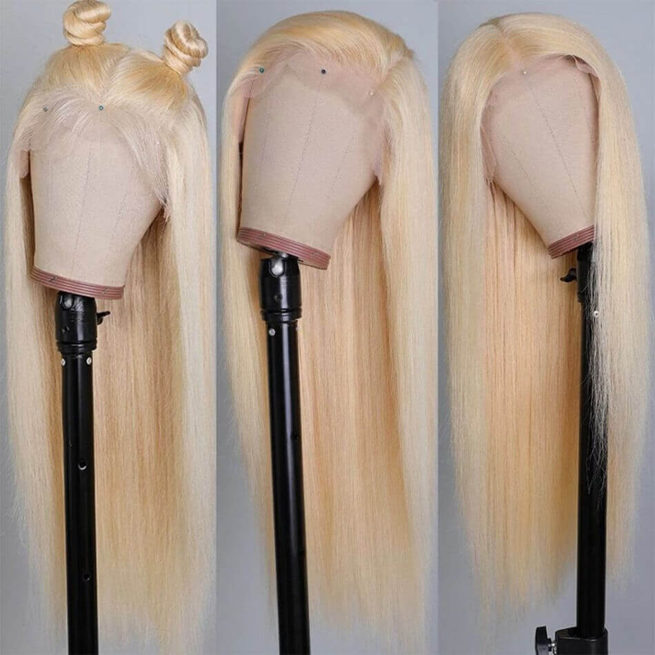 613 Blonde Color 13*6 HD Lace Frontal Silk Straight Human Hair Wigs