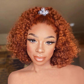 Ginger Color Curly Bob Wig Glueless 13x4 HD Lace Front Wigs Human Hair Pre-Plucked Hairline