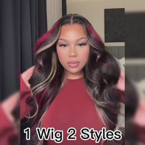 Multi Color Red And Blonde Highlights 13x4 HD Lace Front Body Wave Wig