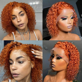 Ginger Color Curly Bob Wig Glueless 13x4 HD Lace Front Wigs Human Hair Pre-Plucked Hairline