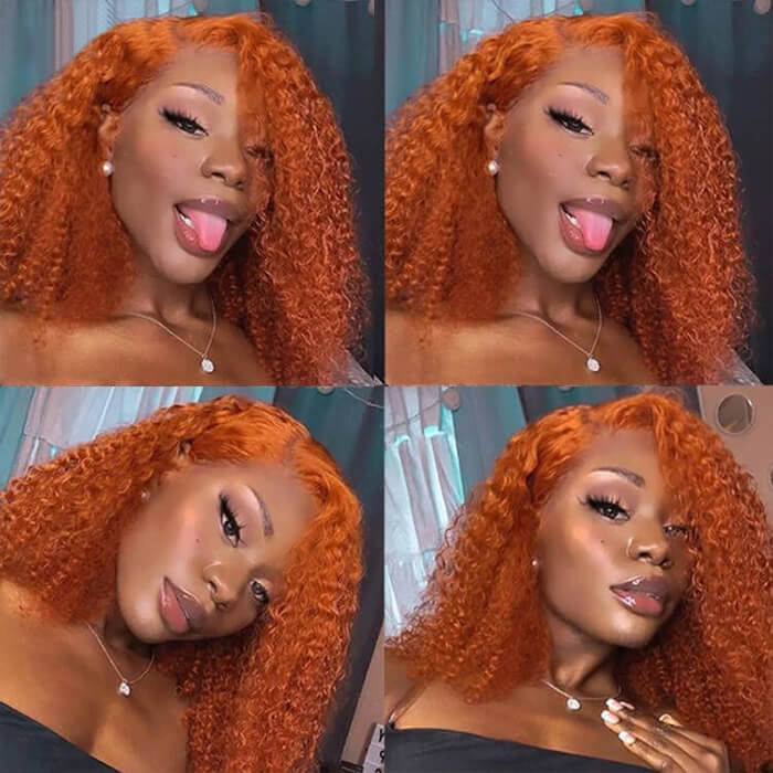 Ginger Color Curly Bob Wig Glueless 13x4 HD Lace Front Wigs Human Hair Pre-Plucked Hairline