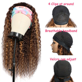 #4/27 Mix Color Highlights Curly Headband Wigs 100% Virgin Human Hair