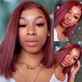 99J Burgundy Straight HD Lace Front Bob Wigs Pre Plucked 100% Human Hair Bob Wigs for Women