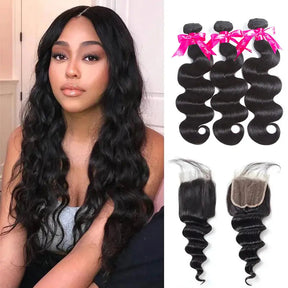 Body Wave Hair Bundles With Closure Virgin Huaman Hair Bundles And 4x4 Closure