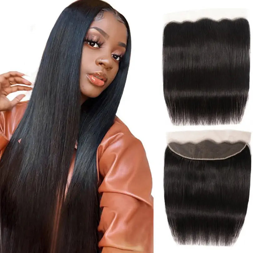 Natural Straight 3 Bundles Virgin Human Hair Weft With 13x4 Frontal Closure