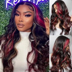 Multi Color Red And Blonde Highlights 13x4 HD Lace Front Body Wave Wig