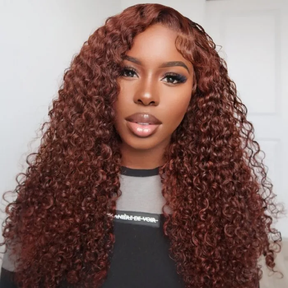 #33 Auburn Colored Wig 13x4/5x5 HD Lace Front Closure Human Hair Wigs Jerry Curly Frontal Wigs 150% Density