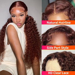 #33 Auburn Colored Wig 13x4/5x5 HD Lace Front Closure Human Hair Wigs Jerry Curly Frontal Wigs 150% Density